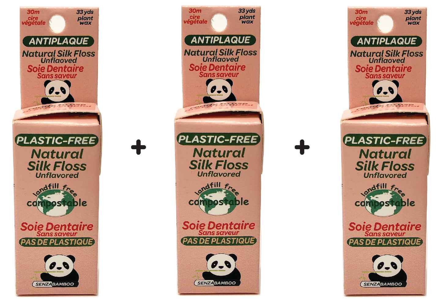 3 packs of 100%-Plastic Free Silk Dental Floss (3 options)