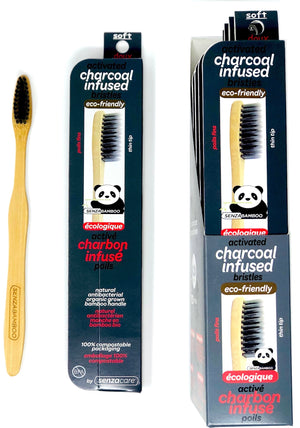 Active Charcoal Infused Thin Tip Bristle Bamboo Toothbrush