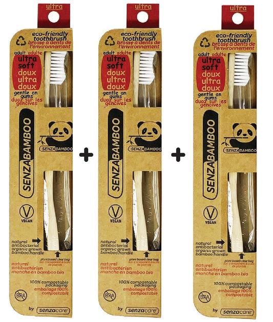 3 x Ultra Soft Bamboo Toothbrush - SENZABAMBOO