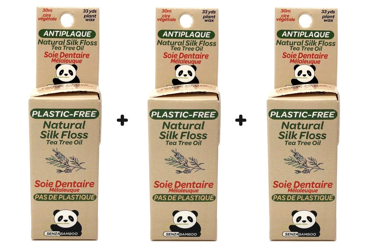 3 packs of 100%-Plastic Free Silk Dental Floss (3 options)