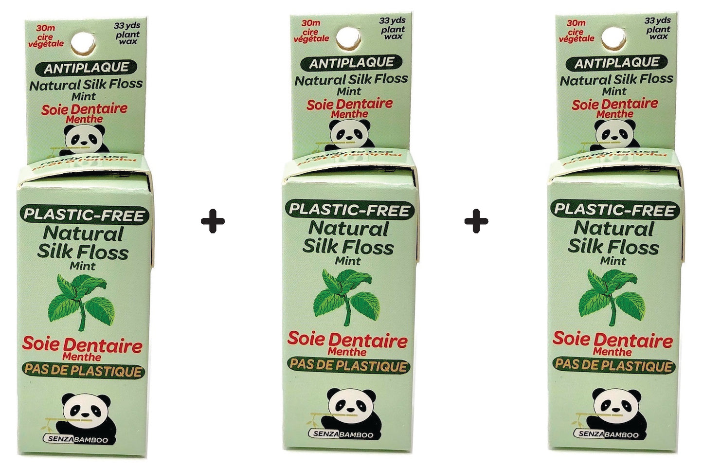 3 packs of 100%-Plastic Free Silk Dental Floss (3 options)