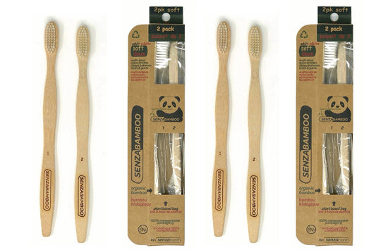 4 Soft Eco - Friendly Soft Bamboo Toothbrushes (2x2packs) - SENZABAMBOO