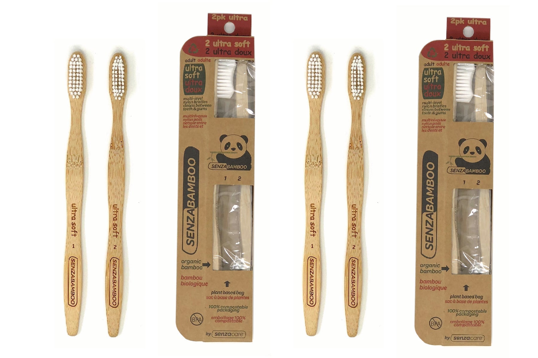 4 x Ultra Soft Bamboo Toothbrushes (2x2pks) - SENZABAMBOO