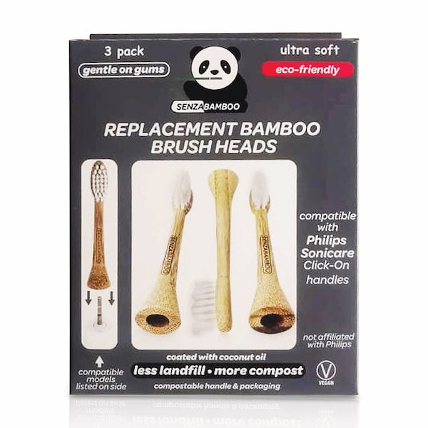 Bundle! 1x Mint Plastic Free Silk Dental Floss + 1 Unscented Soap + 3pk Replacement Bamboo Brush Head (Philips Sonicare Click - on handle compatible) - SENZABAMBOO