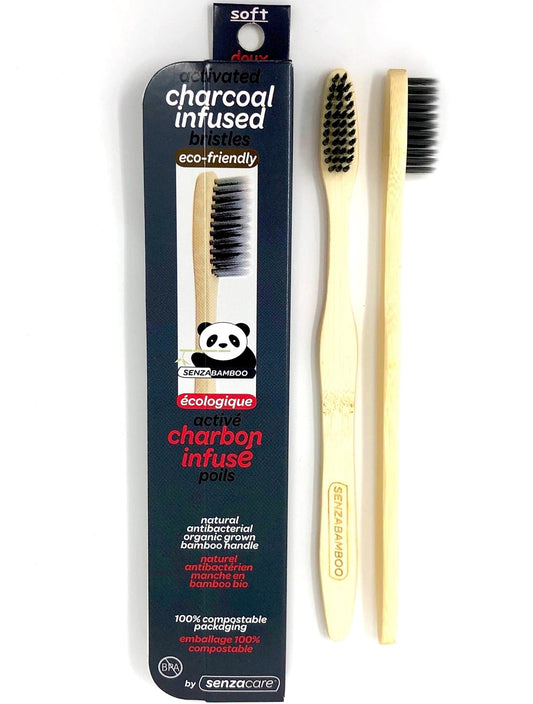 Active Charcoal Infused Thin Tip Bristle Bamboo Toothbrush - SENZABAMBOO