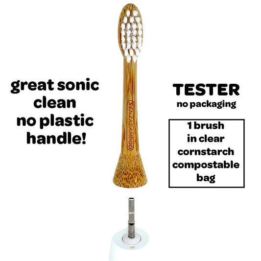 Bundle! 1x Mint Plastic Free Silk Dental Floss + 1 x Replacement Bamboo Brush Head (Tester) (Philips Sonicare Click - on handle compatible) (TESTER comes only in clear hygienic compostable bag and no packaging) - SENZABAMBOO