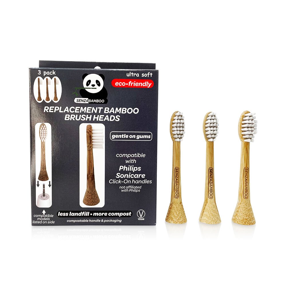 Bundle! 3pk Replacement Bamboo Brush Heads (Philips Sonicare Click - on handle compatible) /1 x Mint Silk Plastic Free Dental floss/ 1x Paddle Hair brush/ / 1 x Unscented Soap - SENZABAMBOO